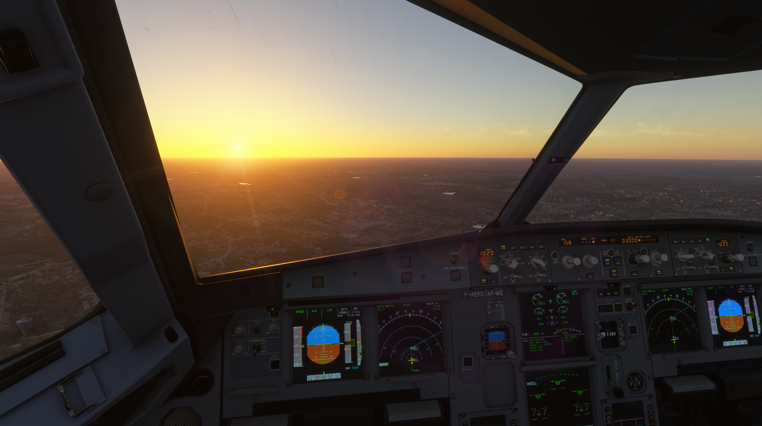 approche finale a bordeaux LFBD au coucher du soleil